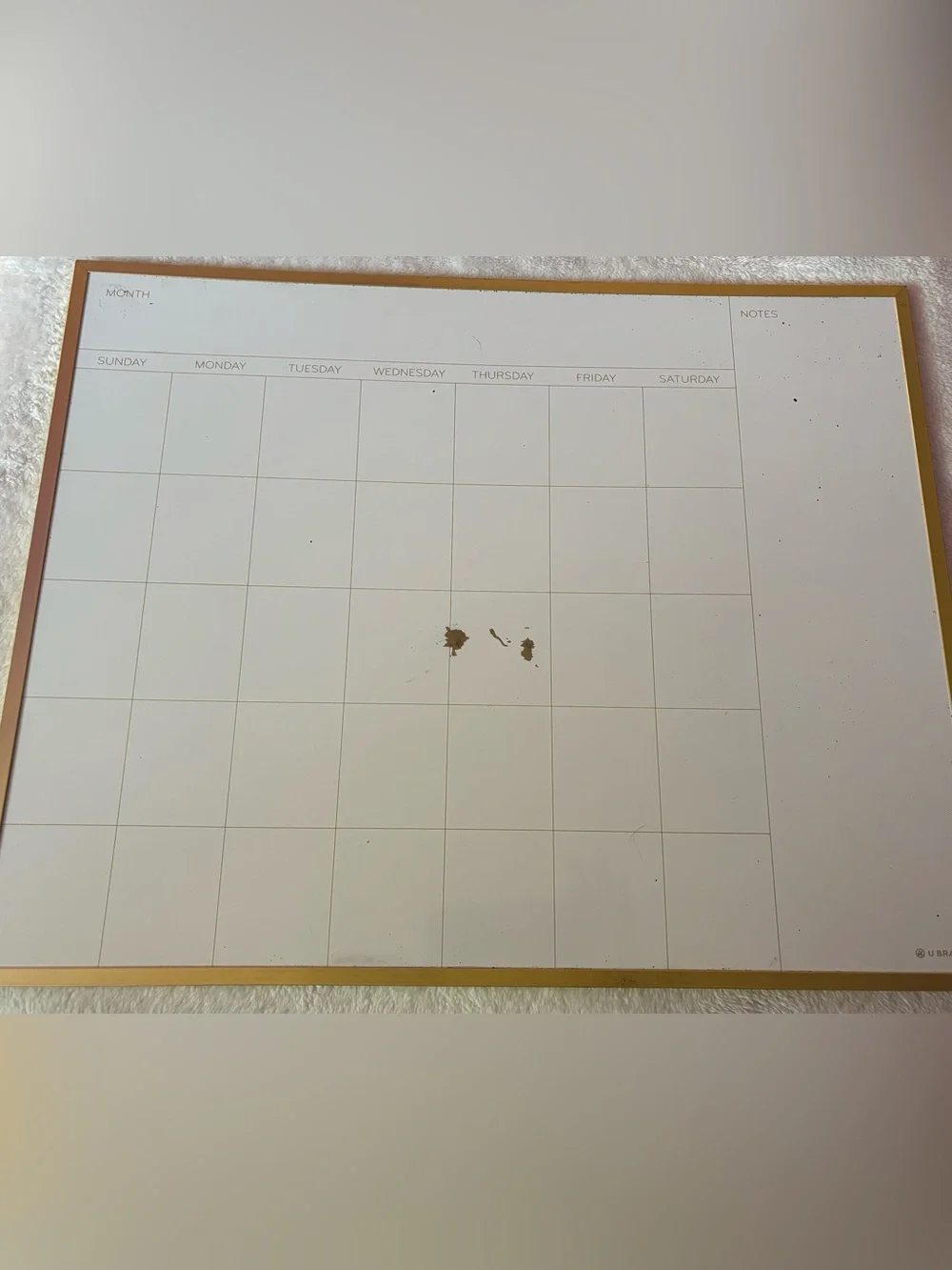 Gold Framed Dry Erase Monthly Calendar Whiteboard | 20” x 16” Planner Organizer